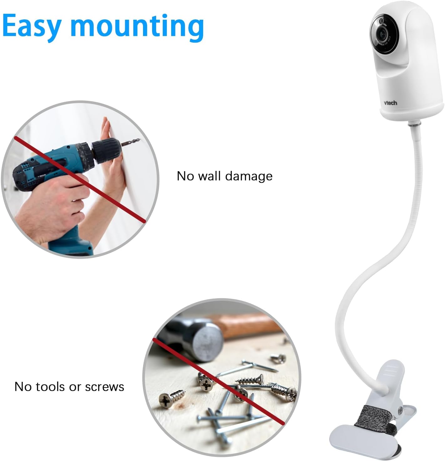 Koroao Clamp Baby Monitor Mount for VTech Advanced HQ Max Baby Monitor Camera (White)