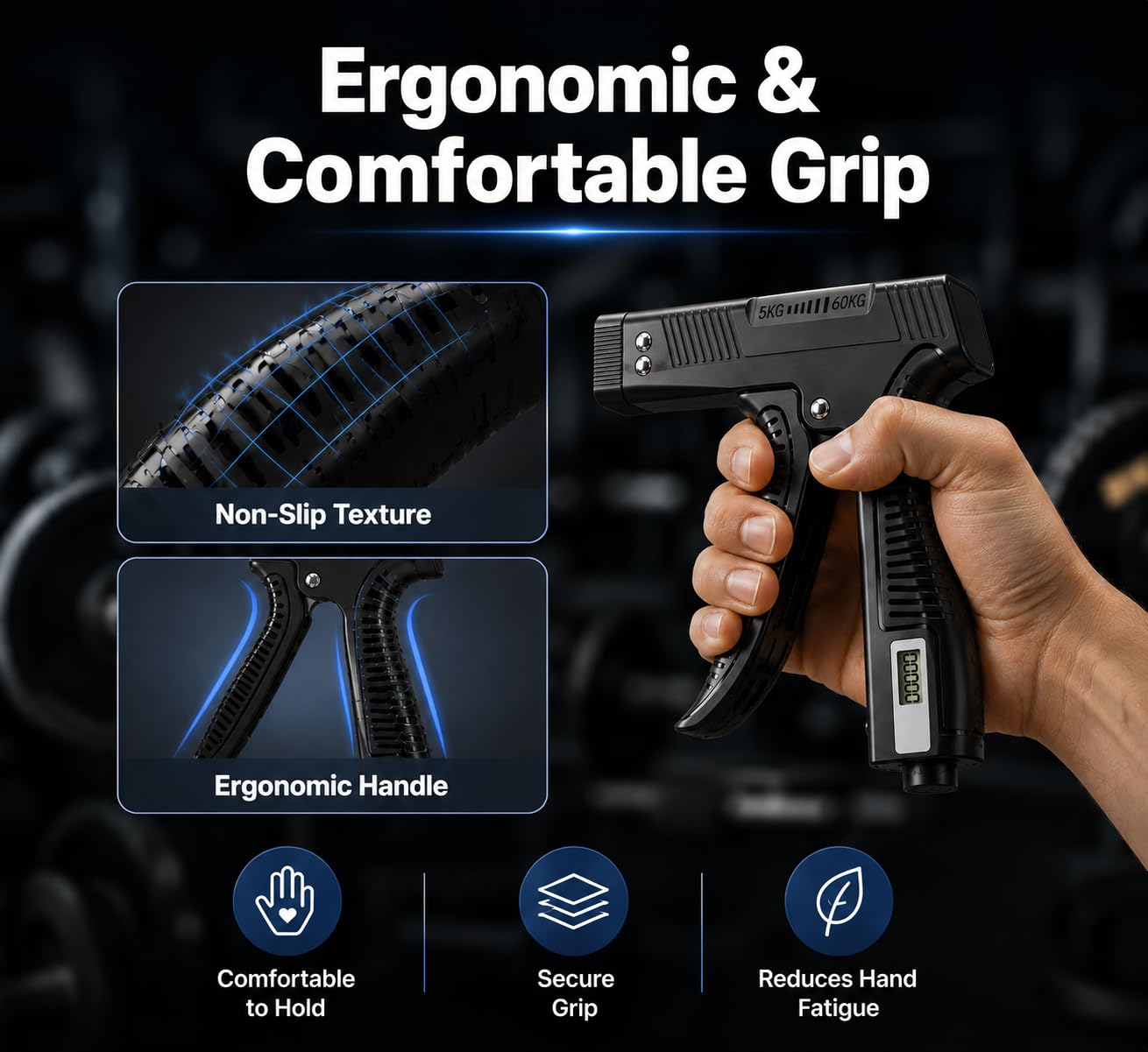 Grip Strength Trainer with Finger Exerciser, Digital Counter Adjustable Hand Grip Strengthener Trigger-Style Grip Strength Trainer, Index-finger Squeeze Trainer for Strength Training, Recovery and Muscle Building