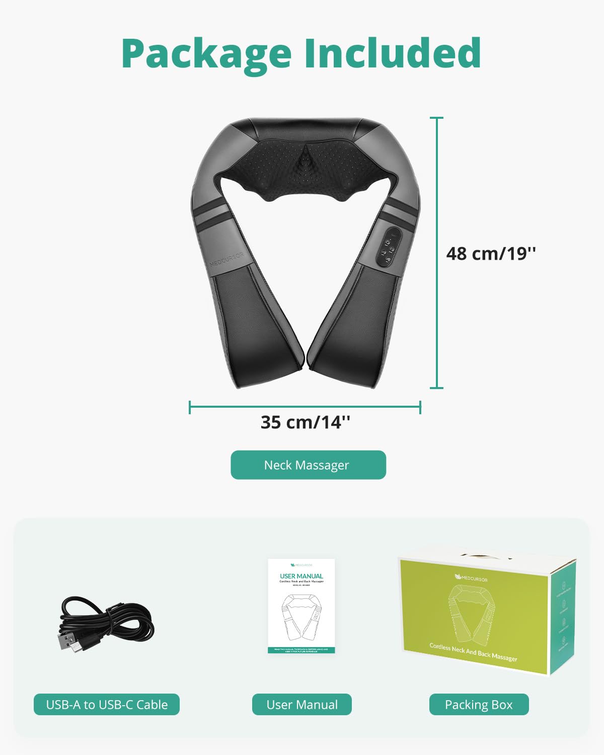 Medcursor Neck Massager with Heat - Deep Tissue Pain Relief, Rechargeable Shiatsu Neck and Shoulder Massager, Ideal Choice for Men, Women, Mom & Dad