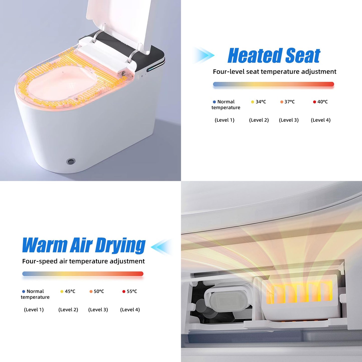 Smart Toilet with Bidet Built In, Auto Open, Heated Seat & Dual Auto Flush, Foot Sensor, Tankless Modern Elongated Electric Toilet with Warm Water Wash, Air Dryer, LED Display & 1000g MaP Flush