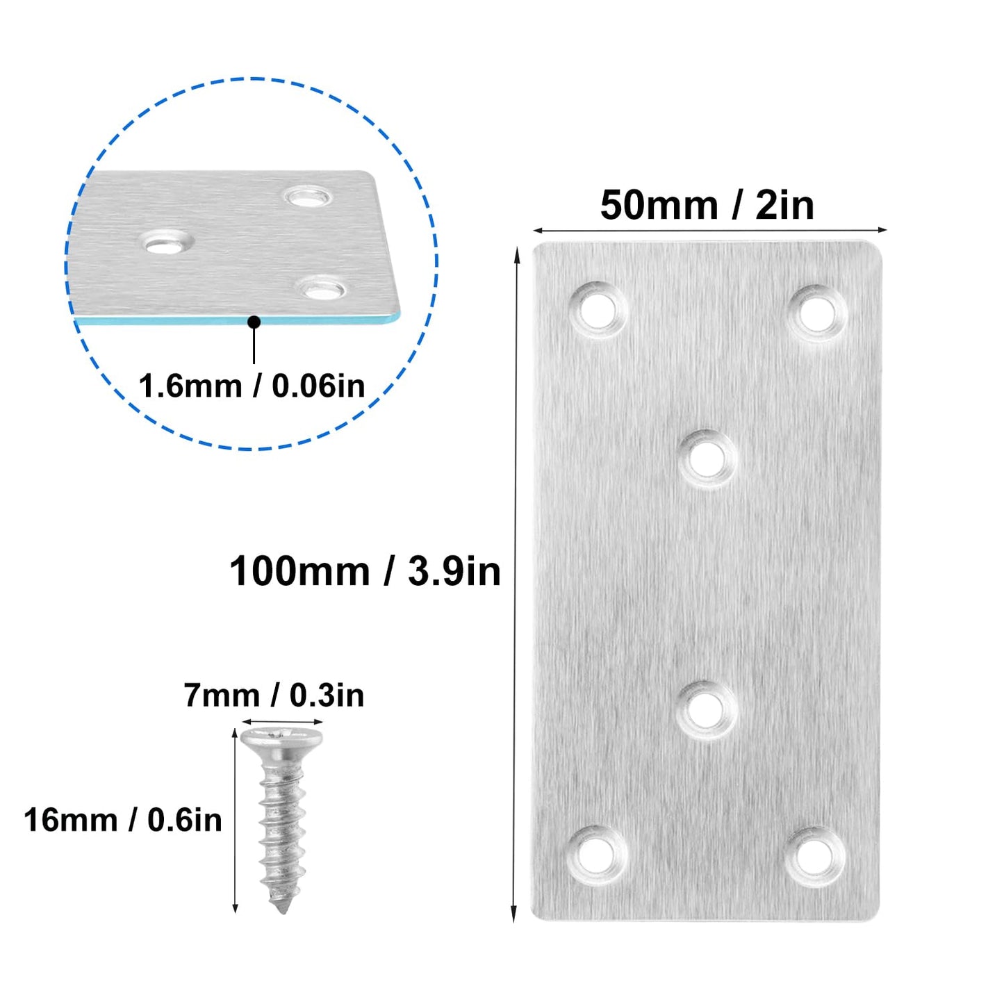 40 PCS 4 X 2 inch Heavy Duty Stainless Steel Flat Brackets, Flat Brackets Mending Plates with Screws, Perfect for Repairs and Reinforcements of Cabinets, Wood, and More, by GENHAKON