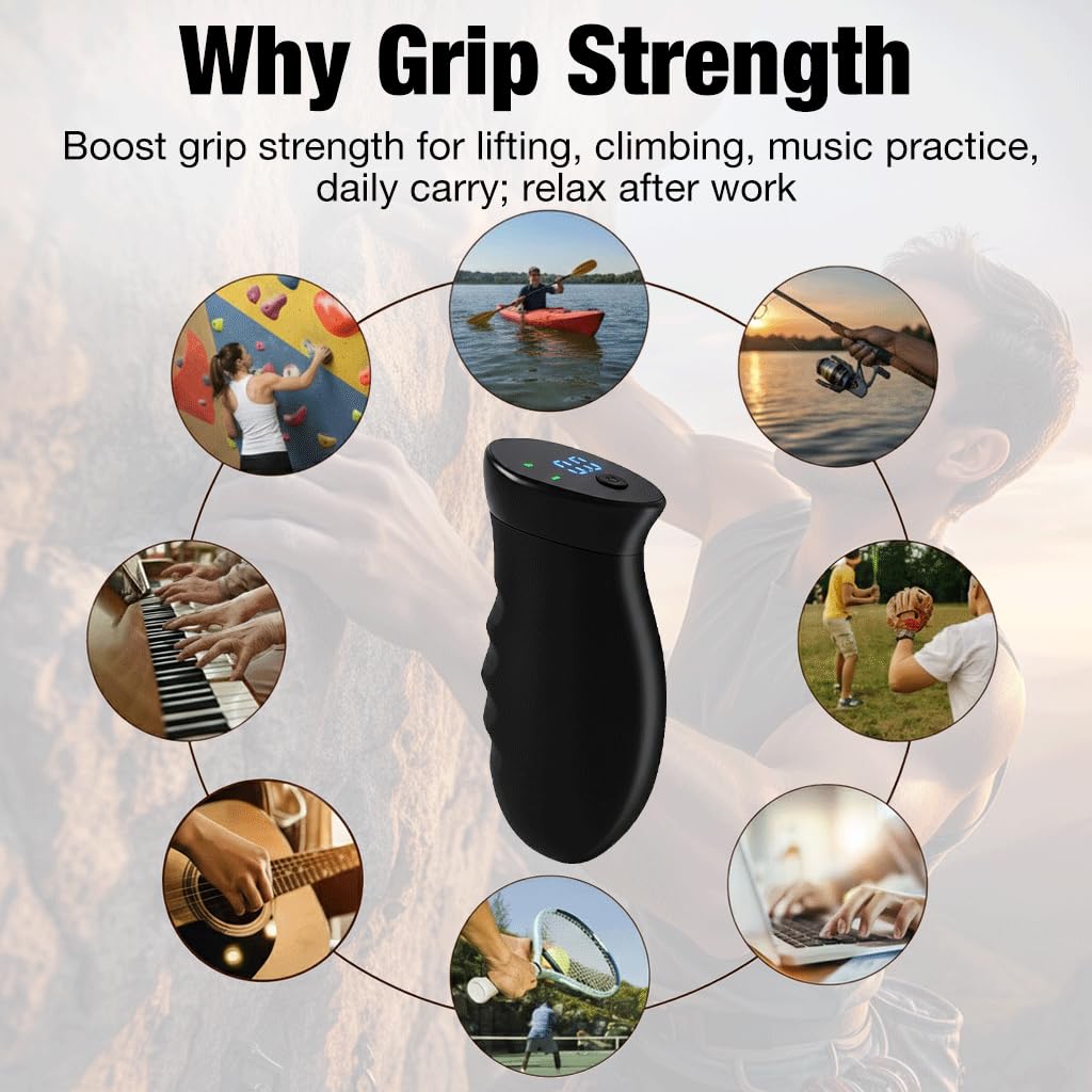 Hiyoga Digital Grip Strength Trainer, 0–440 lb Hand Gripper Strengthener with Real-Time Display (No Sound), 2 Modes: Test & Smart Vibration, Ergonomic Hand Grip & Forearm Strengthener, USB-C Rechargeable Hand Exerciser (Black)
