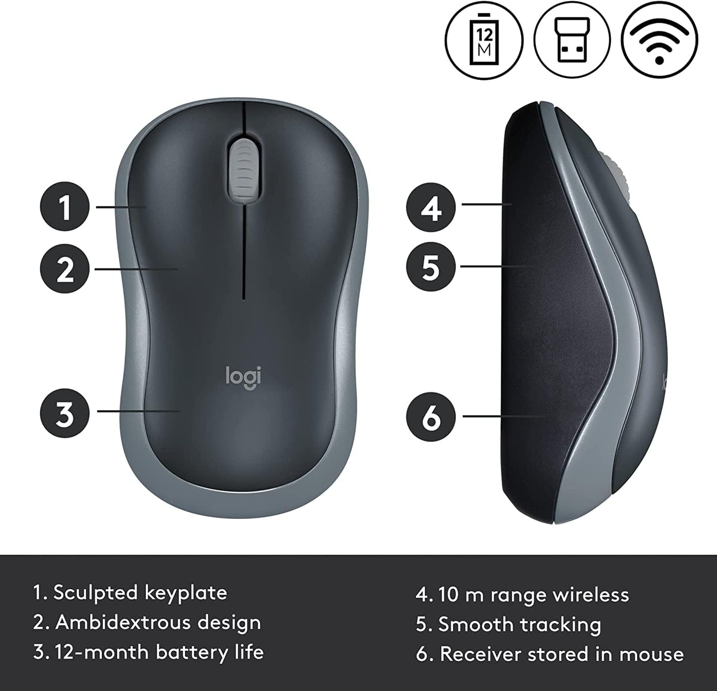 Logitech M185 Wireless Mouse (Swift Grey)