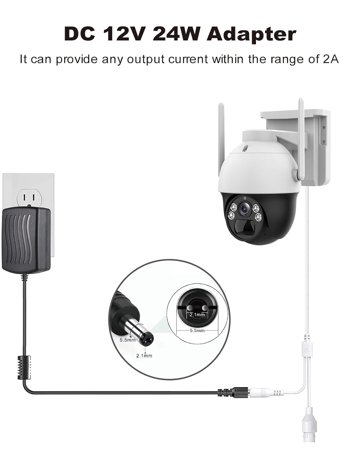 LONNKY 12V 2A 1 4 DC Security Camera Power Adapter Combine with to Power Splitter for CCTV Security Camera System