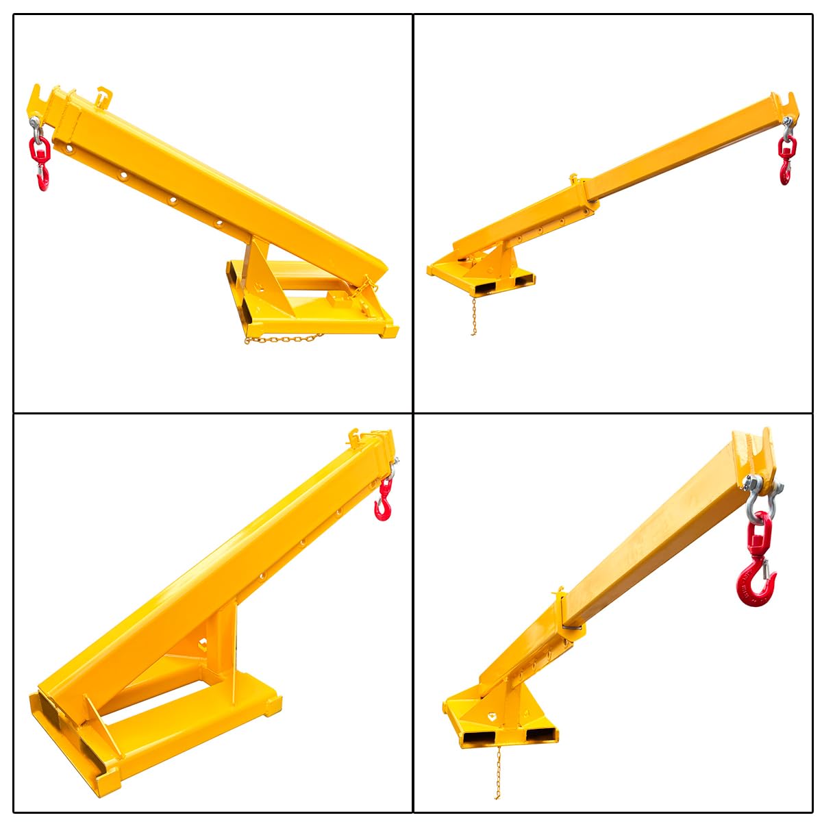 EQCOTWEA 3T/6600LB Adjustable Forklift Jib Boom Crane Attachment, 63-98in Forklift Telescopic Lifting Arm, Mobile Crane with One Hook for Forklifts, Heavy-Duty Towing & Handling Equipment