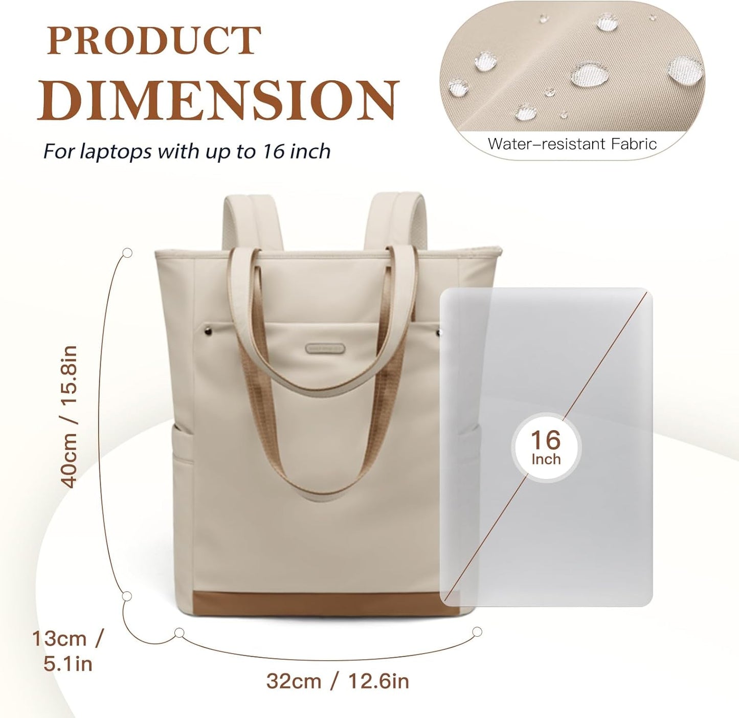 Backpack Backpack Leisure,16 Inch,Apricot Convertible Laptop for Women Men Carry on Tote Teacher Bookbag for College
