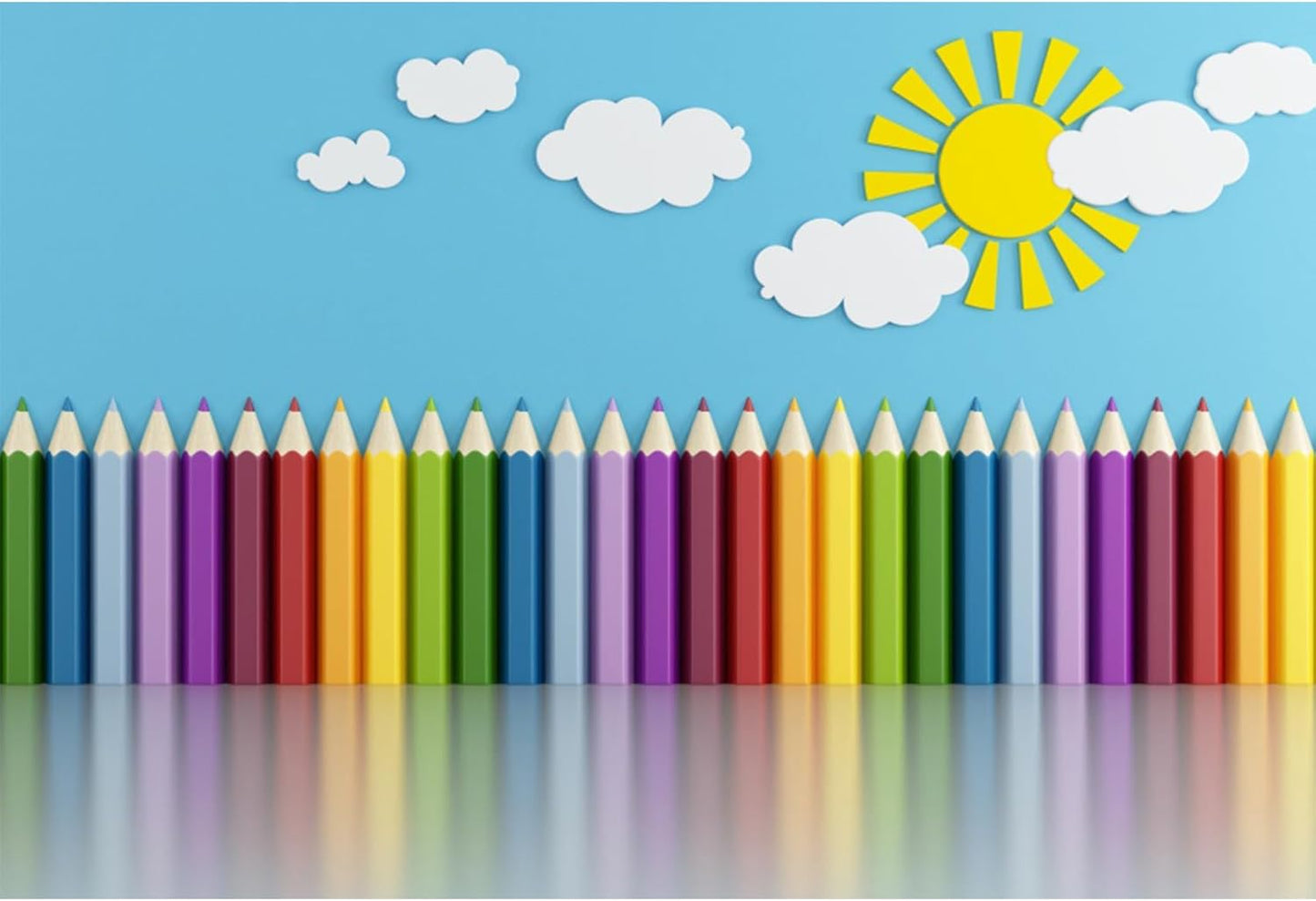 Baocicco 10x8ft Vinyl Backdrop Children's Room Interior Decor Photography Background Crayon Sun Clouds Blue Background
