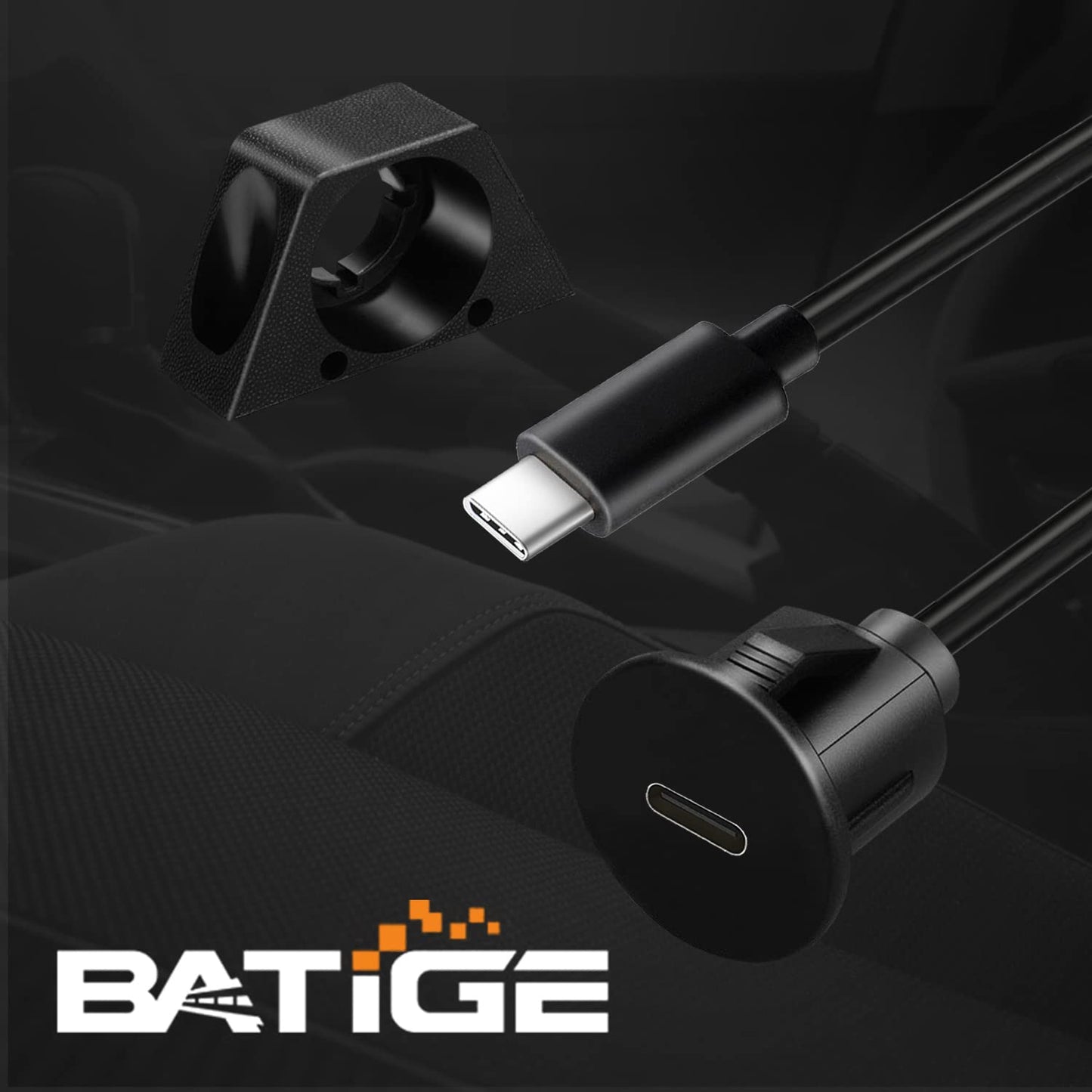 3/4" 3.1 3.1 3ft BATIGE Round Hole Small Type C Car Flush Mount Cable USB C Panel Mount Male to Female Extension Cable