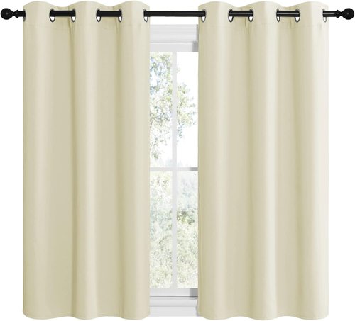 NICETOWN Kitchen Curtains - Thermal Insulated Grommet Draperies | Room Darkening Beige Panels (W42 x L50)