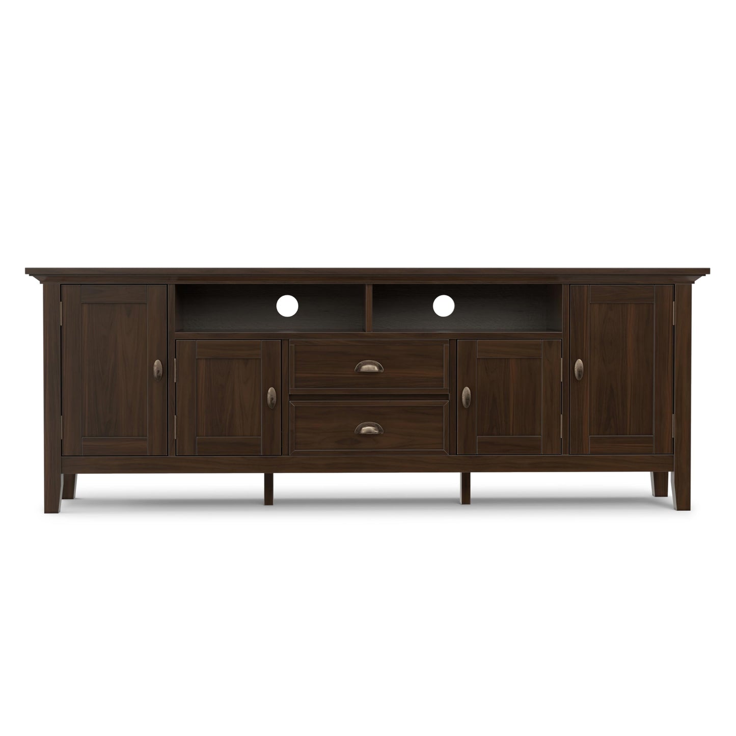 SIMPLIHOME Redmond TV Stand - 72 inch Wide Solid Wood Media Console in Brunette Brown, Transitional Entertainment Center for Living Room for TVs up to 80 Inches with Drawers and Cable Management