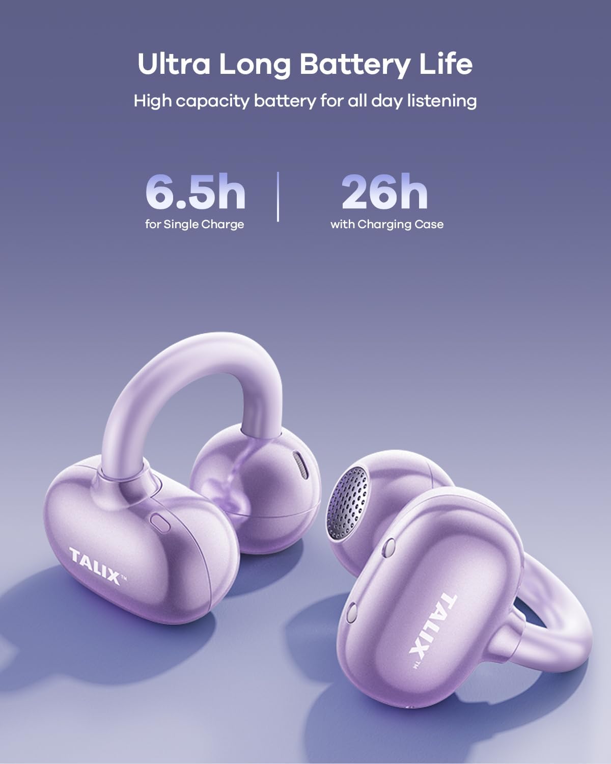 X6, 5.4 26H TALIX Ultra Open Ear Earbuds Clip-On Headphone with Directional Sound, Ultra-Light Comfort Fit, Bluetooth