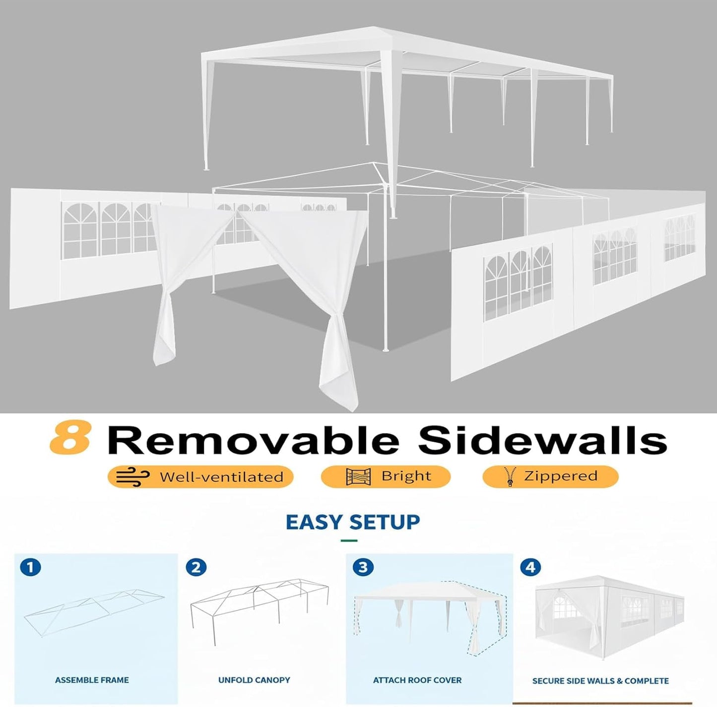 HOTEEL 10x30 FT Party Tent Outdoor Canopy Tents for Parties with 8 Removable Sidewalls, Carpas para Fiestas Waterproof for Gazebo Large Backyard Shelter Patio Wedding Events Tent BBQ