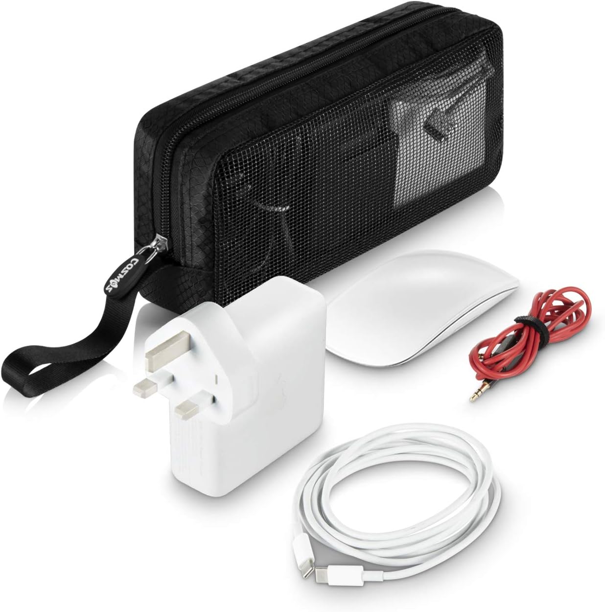 CM Travel Cable Organizer Case Portable Computer Accessories Zipper Mesh Pouch for Holding Laptop Mouse, Power Bank