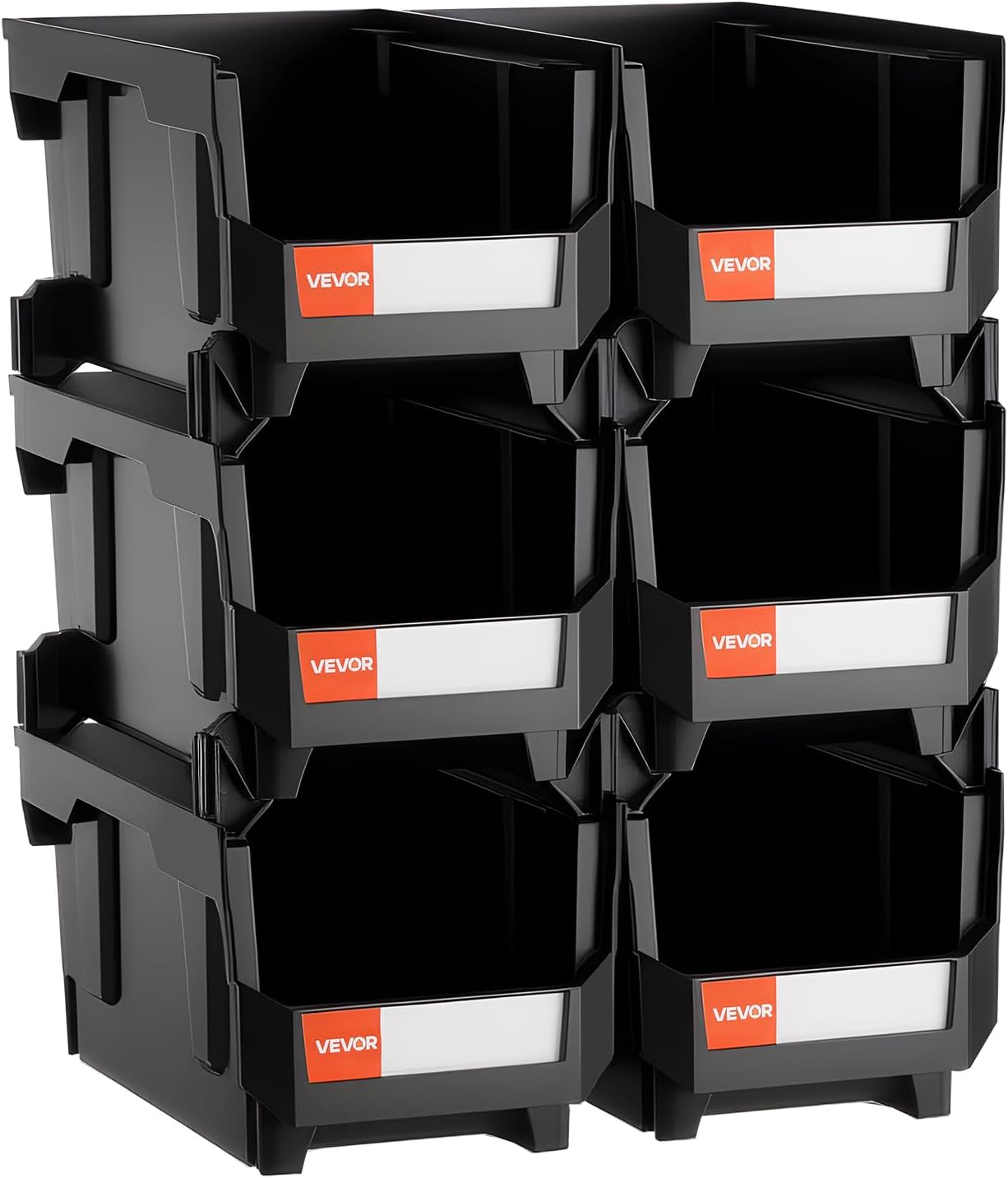 VEVOR Stackable Plastic Storage Bins - 6 Pack, 14.8 x 8.5 x 7.1 Inch, Ideal for Organizing Closet, Garage & Office Supplies - Black