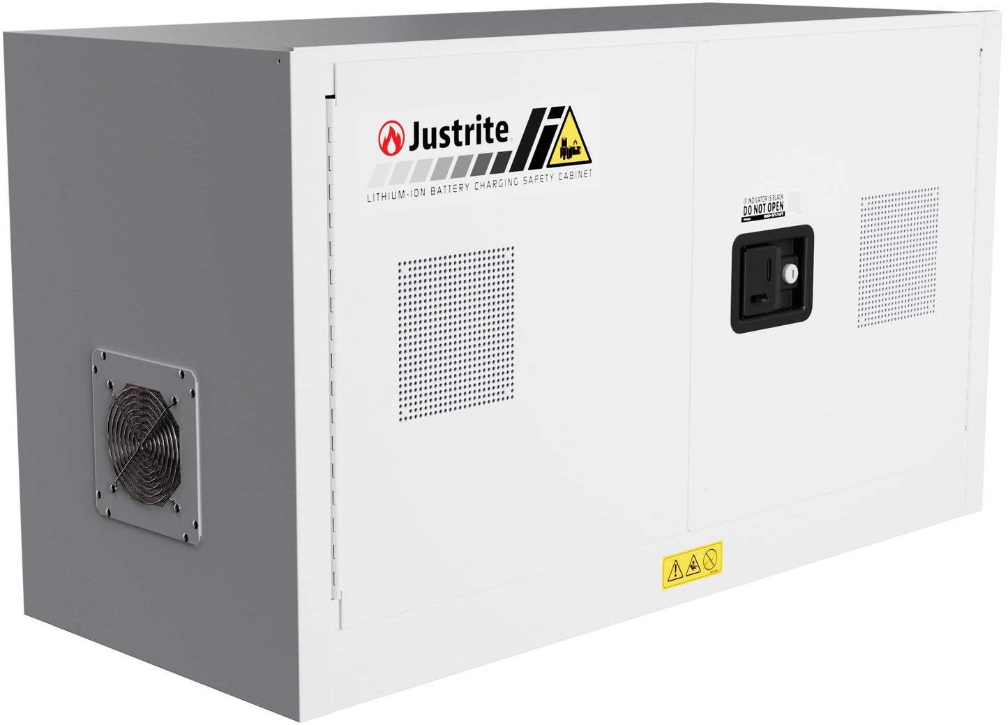 Justrite Lithium Ion Battery Storage Charging Cabinet, 24"x43"x18", 8 Receptacle Charger, 2 Door Manual Close Tool Battery Storage Container, Made in The USA, Gray, 231703