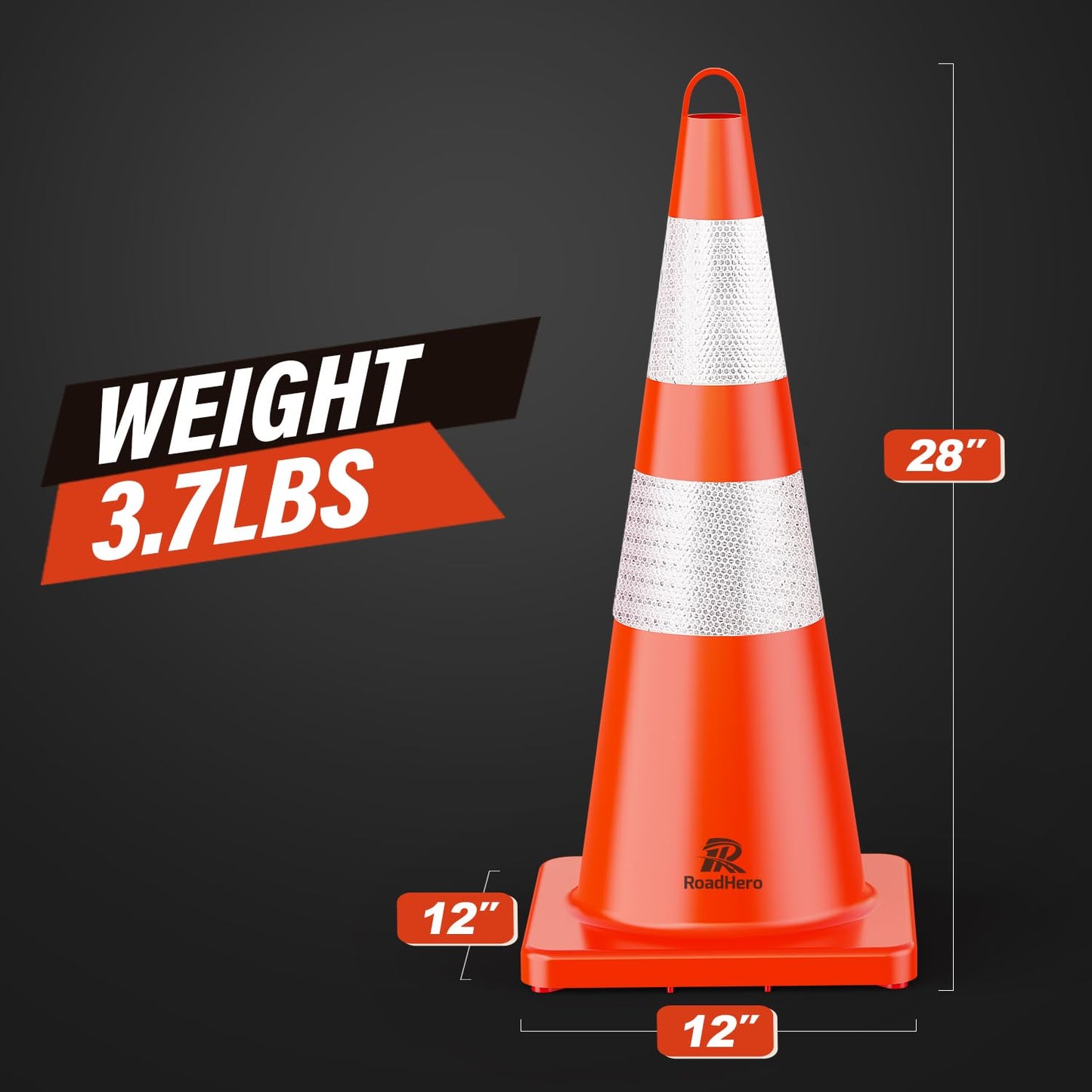 RoadHero 10 Pack Traffic Cones 28 Inch Safety Cones with Reflective Collar Orange Cones with Handle Plastic PVC Heavy Duty Cones for Parking Lot, Driving Training