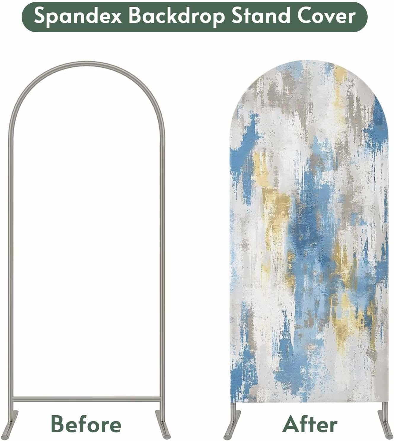 Jnbasdffb 7.2 Blue Gray Ombre Wedding Arch Cover, Stretchy Spandex Arch Backdrop Stand Covers FT, Vintage Abstract Art