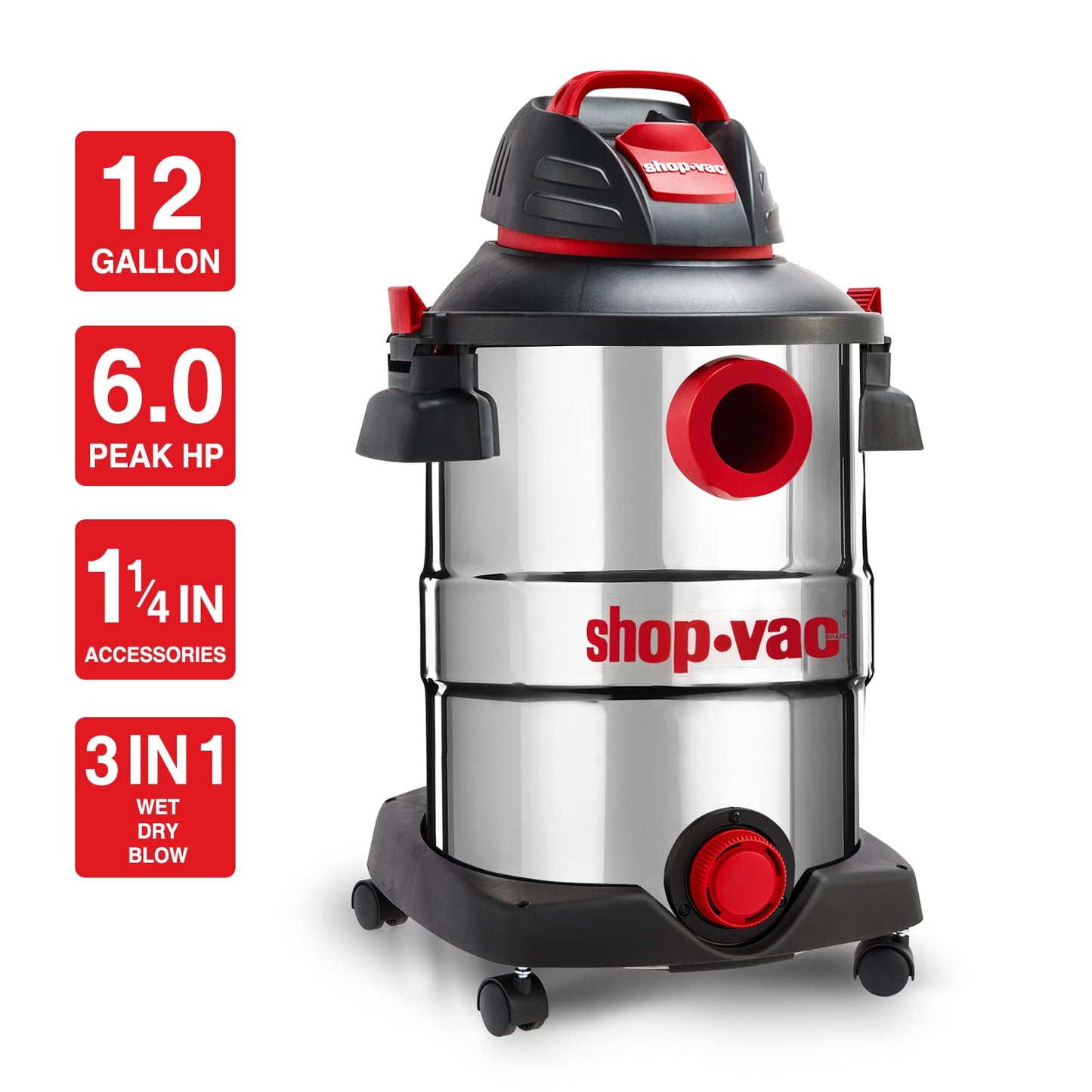 Shop-Vac 5926211 12 Gallon 6.0 Peak HP Wet/Dry Vacuum + 90585 Foam Sleeve Filter 5 Pack