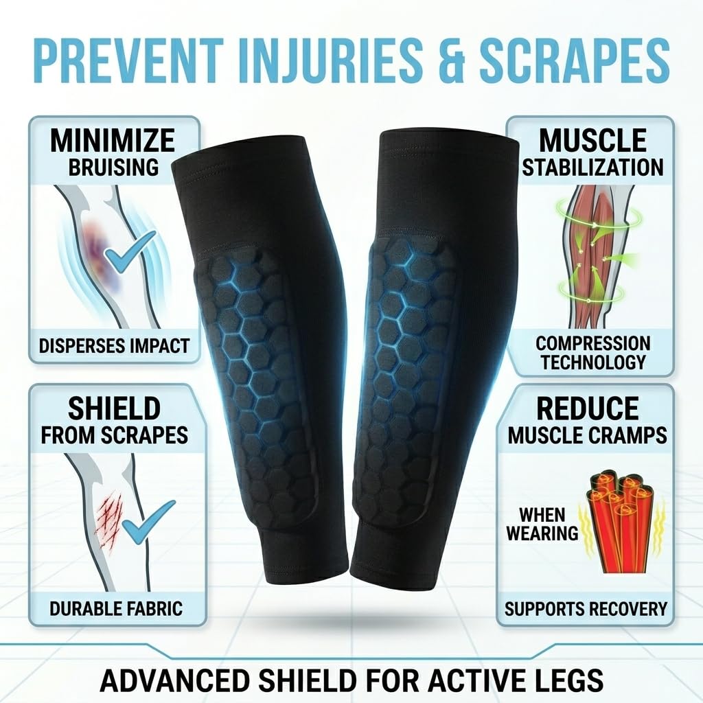 Soccer Shin Guards Shin Pads for Kids Youth Adult, Ski Shin Guards Calf Compression Sleeve with Honeycomb Pads, Lightweight Calf Protective Gear for Football Soccer (Black, Small)