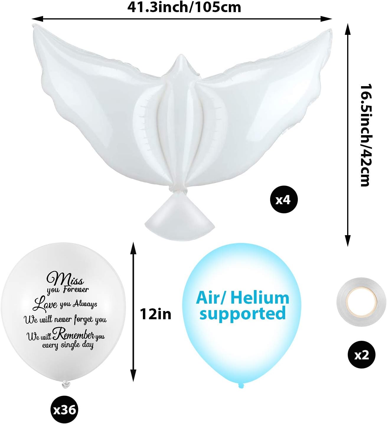 Skylety 36 Pcs Memorial Balloons - Peace Dove Balloons for Remembrance | White Helium Decorations