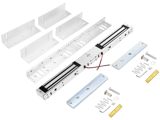 Double Door Magnetic Lock with ZL Bracket, Surface-Mount 12V DC Fail-Safe Electromagnetic Locks, 600LBS Holding Force for Indoor Access Control Systems (E- Double Doors 600LBS Lock +ZL Bracket)