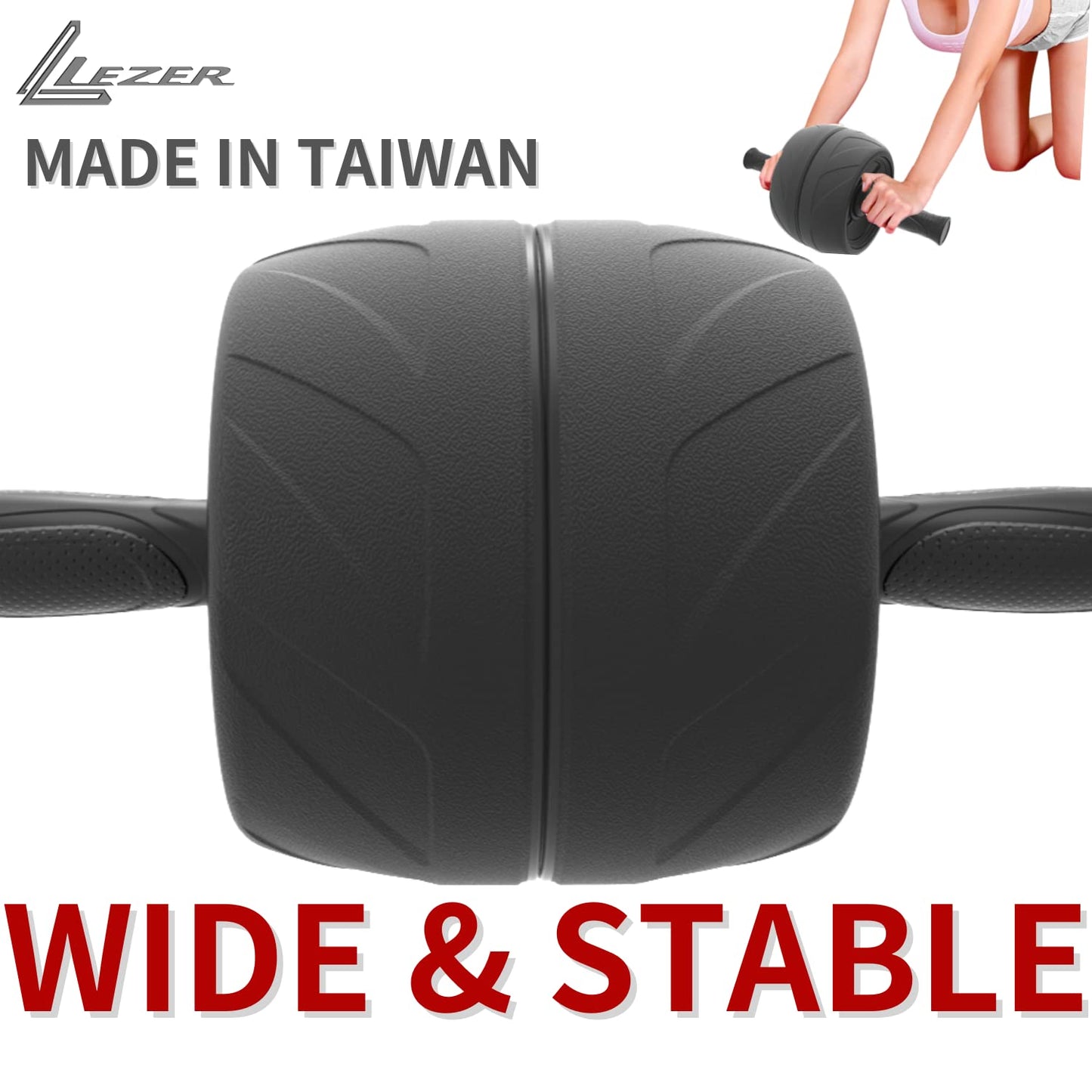 LEZER Ab Roller Wheel, Abdominal Workout, Extra Wide 5.5", Exercise Wheel, Home Gym Fitness Equipment, Core Strength, Muscle, Thick Knee Pad, Made In Taiwan Black