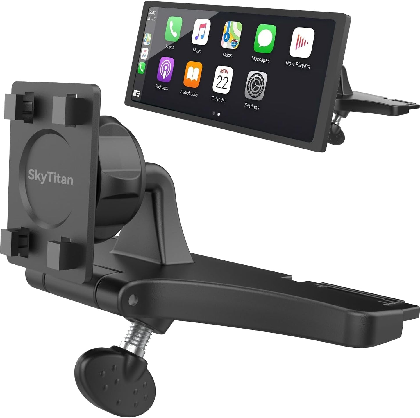SkyTitan (4-Tab CD Slot Car Mount for Portable CarPlay Screens, Adjustable Angles, Low Profile and Sleek, Integrated