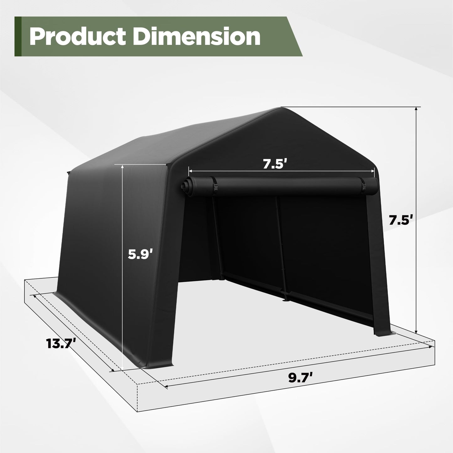 Real Relax Portable Storage Shed 8x14ft, Heavy Duty Outdoor Carport Canopy with Rolled up Zipper Door for Bikes, Motorcycles, Outdoor Tools