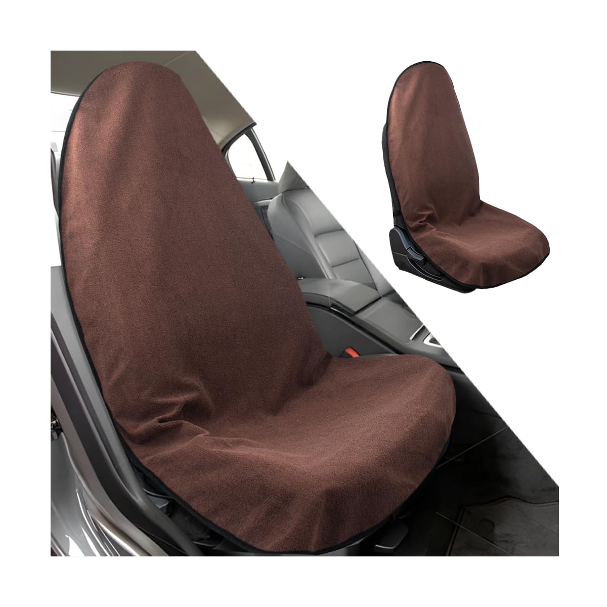 Mandark Waterproof Towel Car Seat Cover, Sweatproof Non Slip Bucket Carseat, Machine Washable Vehicle Bucket Frontseat Protector Accessories, Universal for SUV, Sedan, Truck(Brown)