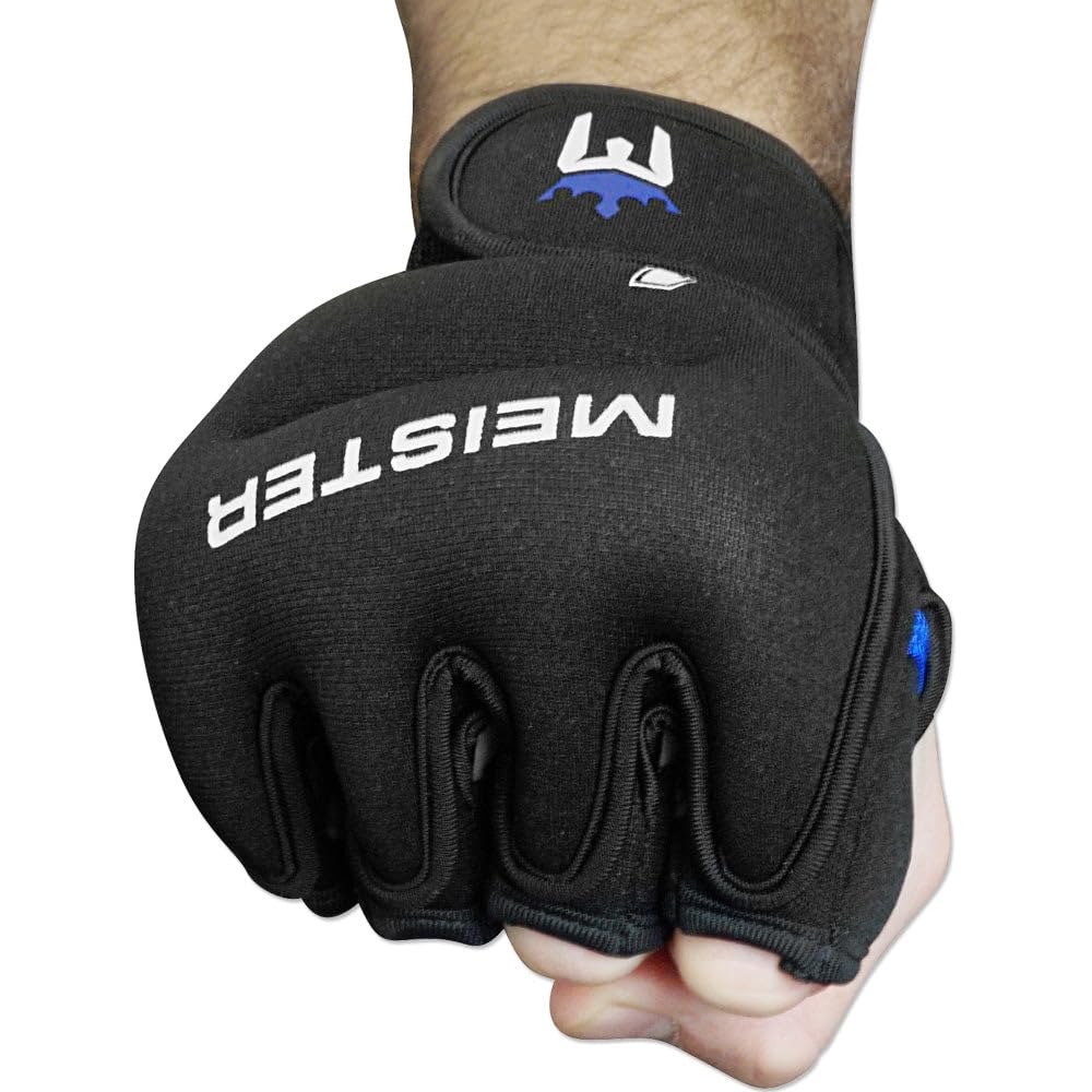 Meister Elite 1lb Neoprene Weighted Gloves for Cardio & Heavy Hands (Pair) - 1lb x 2 - Black/Blue