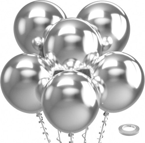 Bezente Metallic Silver Balloons - 18 Inch Chrome Latex Balloons | 30 Pack for Weddings & Parties