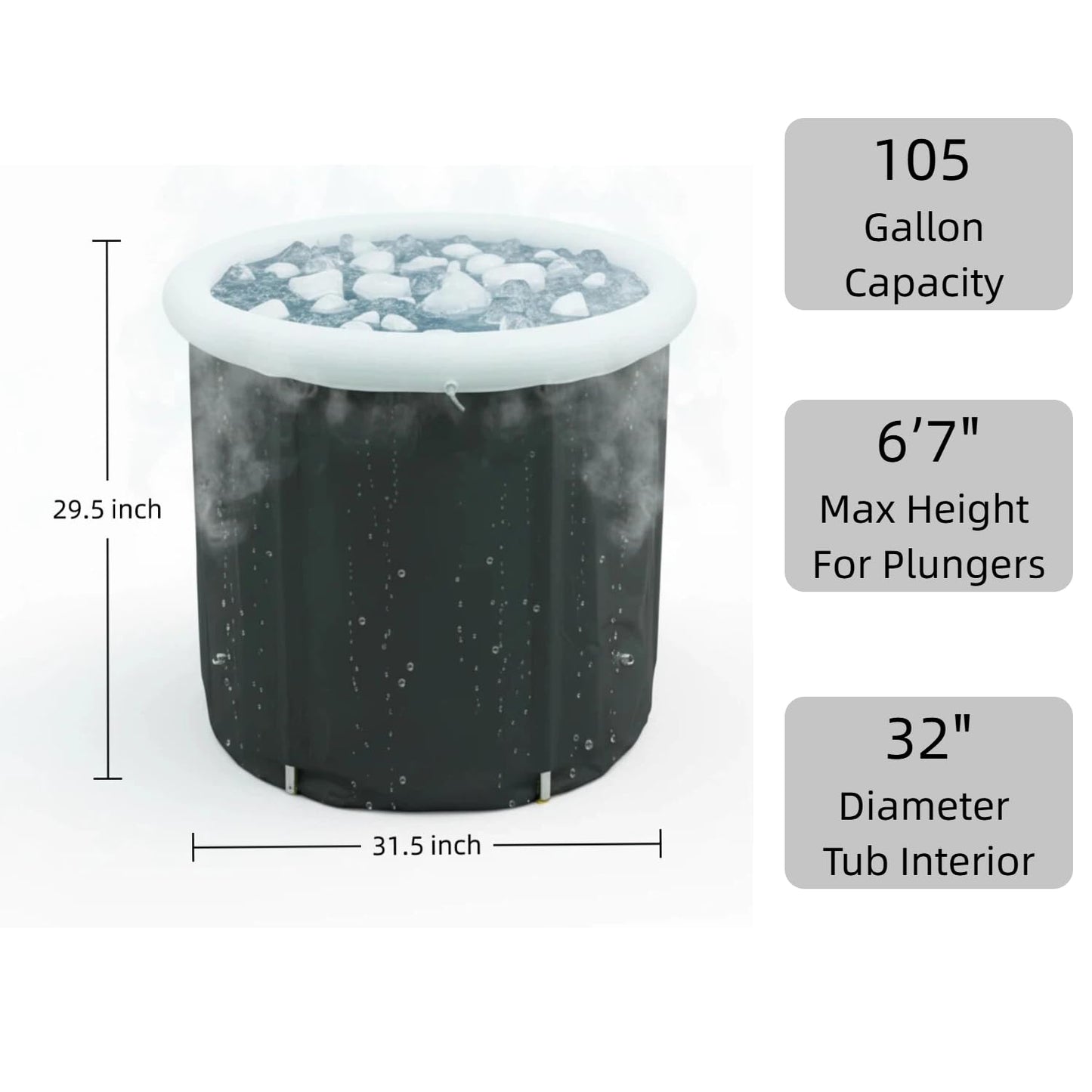 Nygira 105 Gallons Ice Bath Tub with Lid, Portable Foldable Cold Plunge Tub for Muscle Recovery, Large Capacity for Indoor & Outdoor Use