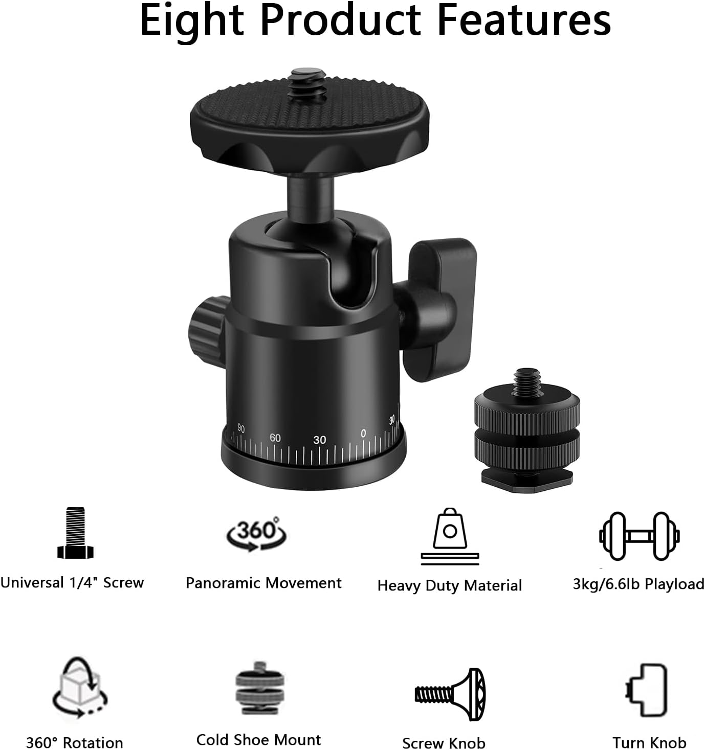 EszkozTA 1/4" 360 Universal Swivel Mini Ball Head Screw Tripod Mount with Hot Shoe Mount, Panoramic Rotating Mount Base