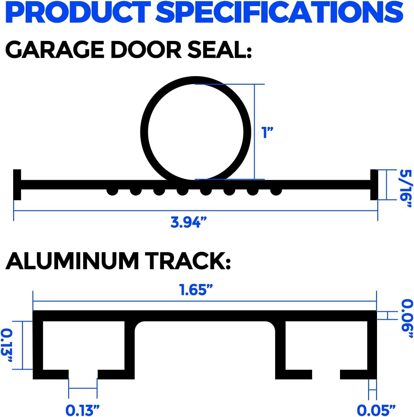 Holikme Garage Door Seal - Door Seals Bottom Rubber, Pre-drilled Aluminum Track Retainer Kit, Garage Door Seal, Easy to Install, Durable U+O Ring, Black16FT