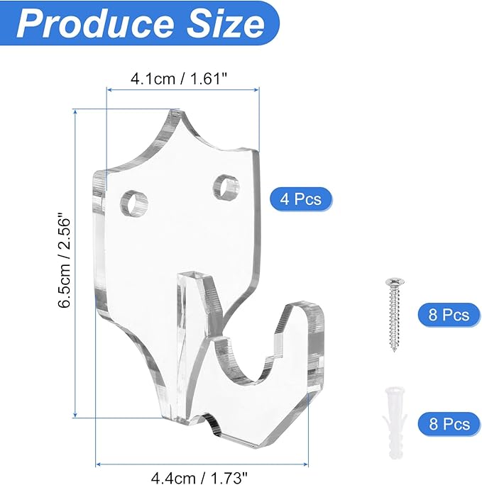 uxcell 4 Pcs Sword Holder Wall Mount Sword Racks Acrylic Wall Sword Display Hanger with Mounting Tools for Knife Martial Arts Sword Placement Display,Transparent (Shield)