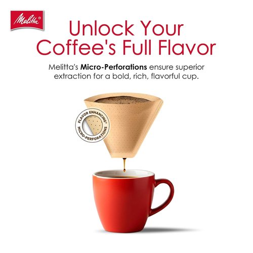 Melitta #4 Cone Coffee Filters - Natural Brown, 480 Total Filters, Compostable & Tear-Resistant, Fits 8-12 Cup Makers