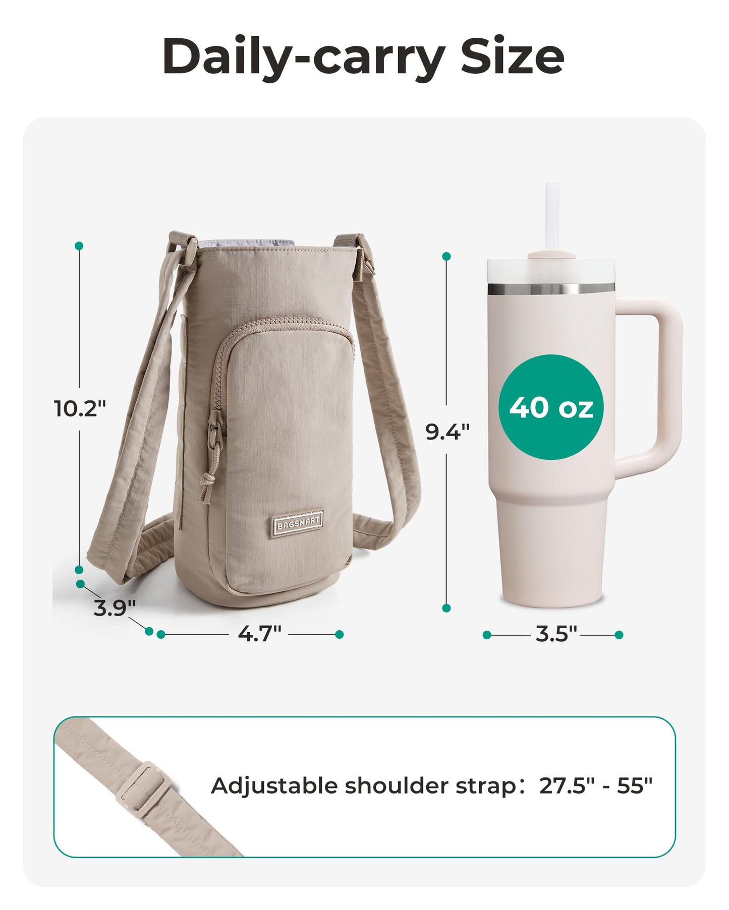 BAGSMART 40oz Magnetic Water Bottle Holder with Strap, Drink Carrier Bag Crossbody Gym Bag, Gym Accessories for Women/Men, Black