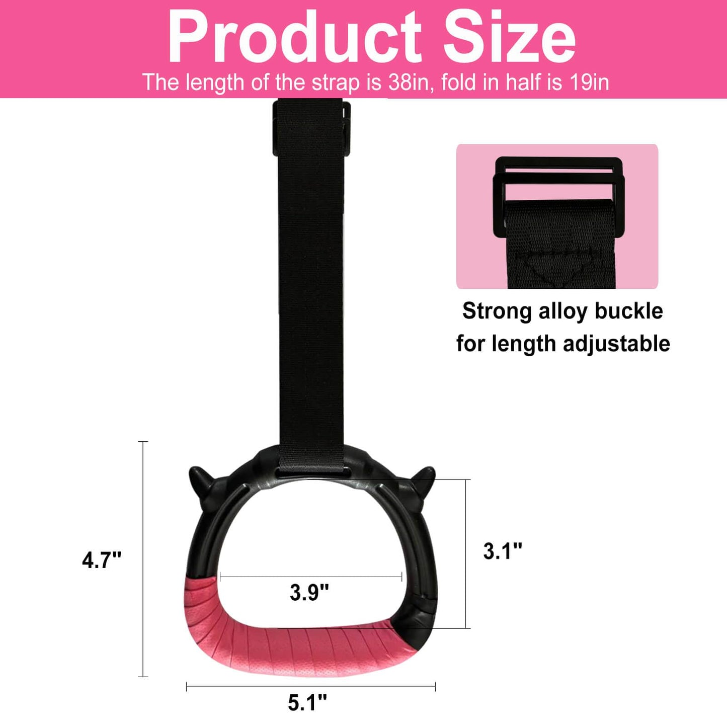 Tepemccu Gymnastics Rings for Kids, Pull Up Rings with Adjustable Straps for Children Home Gym Strength Training (Pink)