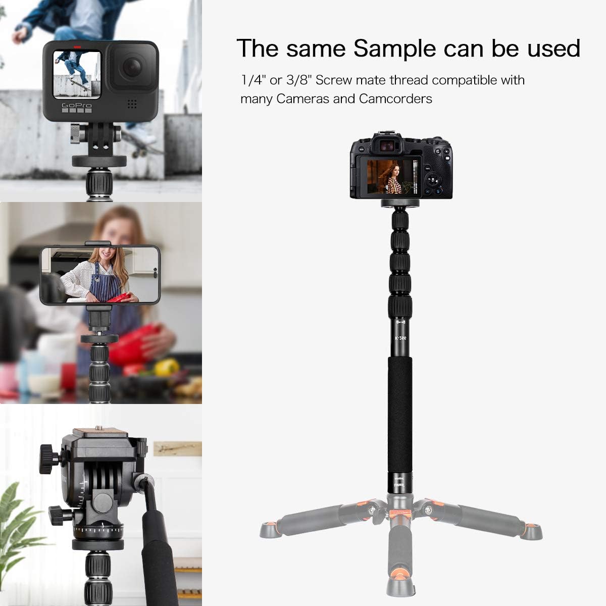 koolehaoda 61" 6-Section 15" (K-266 Camera Monopod Aluminum Portable Photography Unipod Stick, Telescopic, Folding is