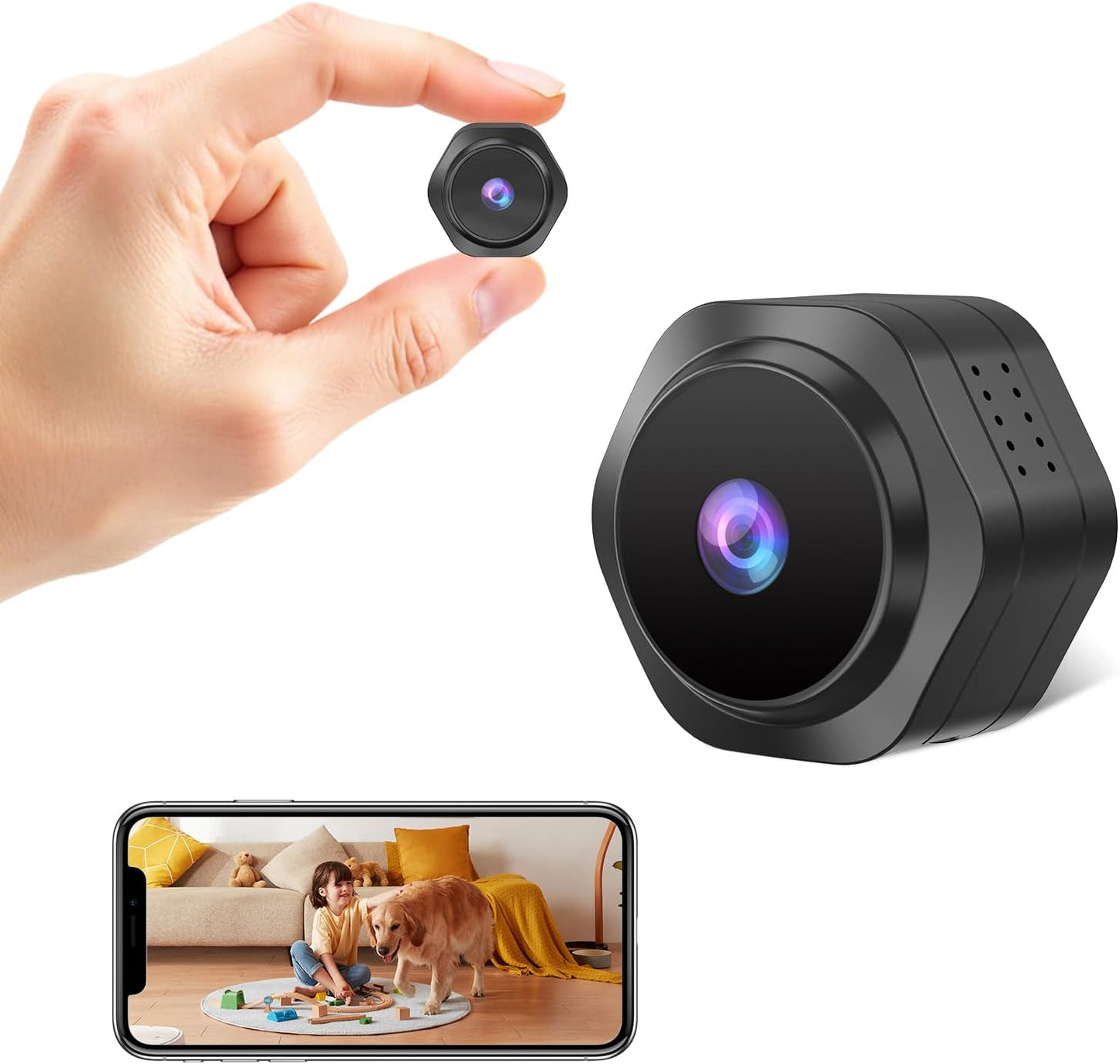 Splemin Cam,4K Mini WiFi Hidden Camera,Spy Camera,Small Portable Nanny HD Wireless Security Cameras with Motion