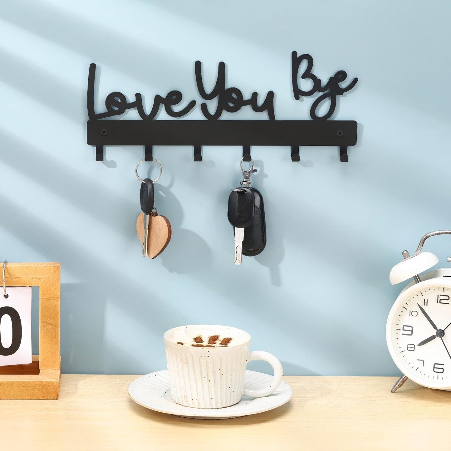 Otoolling Key Holder Wall Mount Love You Bye Key Holder Hook Rack Organizer Hanger with 6 Hooks for Wall Express Love Art Sign Decor for Entryway Front Door(Hook Style,10 x 4)