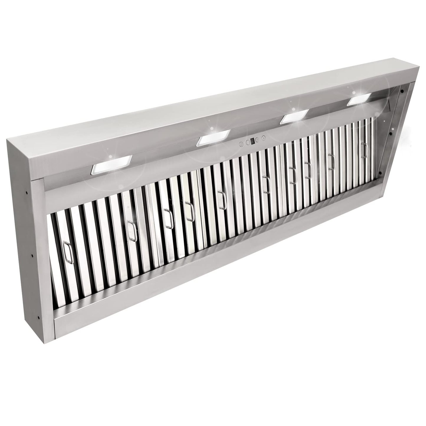 Akicon Range Hood Insert 54 Inch, 1200 CFM Built-in Kitchen Hood with 4 Speeds, Ultra-Quiet Stainless Steel Ducted Vent Hood Insert with Dimmable LED Lights and Dishwasher Safe Filters