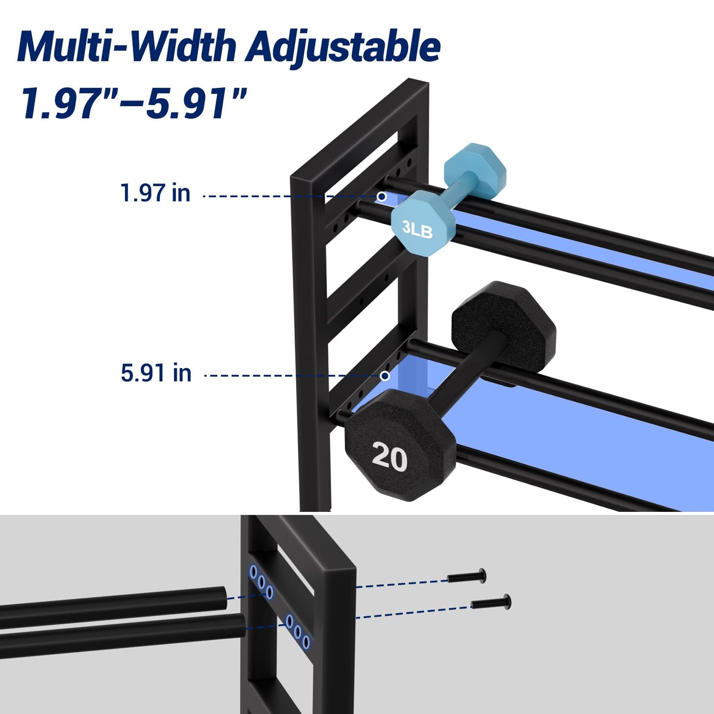 Dumbbell Rack Stand Only 2-Tier 20 IN Length Adjustable Small Weight Rack For Home Gym Dumbbells Kettlebell,350LB Capacity Heavy-Duty Compact Dumbbell Holder