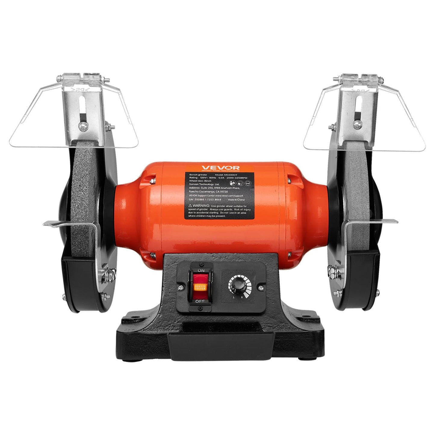 VEVOR Bench Grinder, 8-inch Variable Speed Bench Grinder, 2000-3450RPM Table Grinders with 550W 5.0A 3/4Hp Induction Motor, 36/60-Grit Grinding Wheel & Adjustable Eye Shield for Sharpening Grinding
