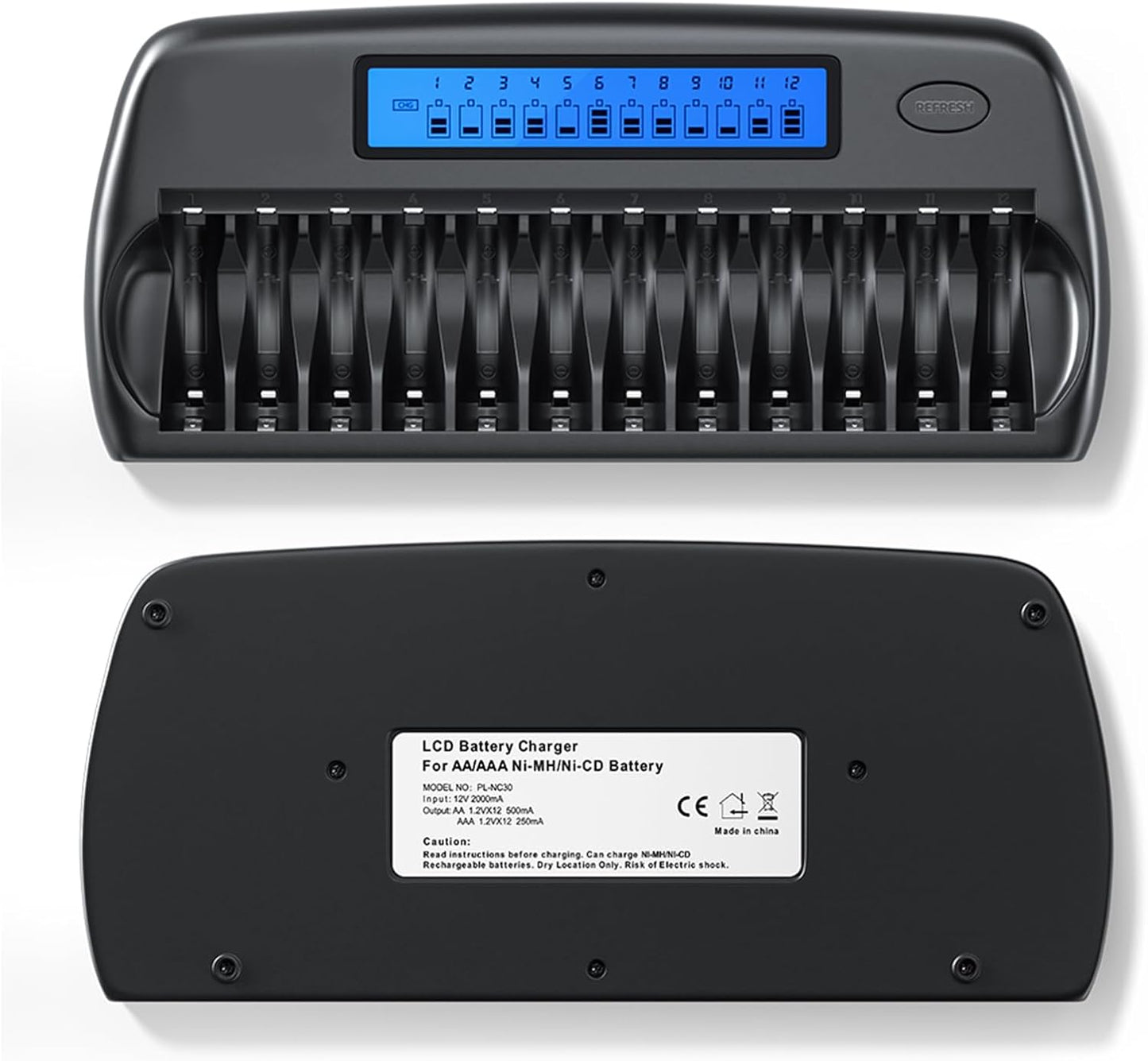 Mspalocell 12 1.2v Bay AA AAA Battery Charger with LCD Display Fast Charging for Rechargeable Batteries with Refresh