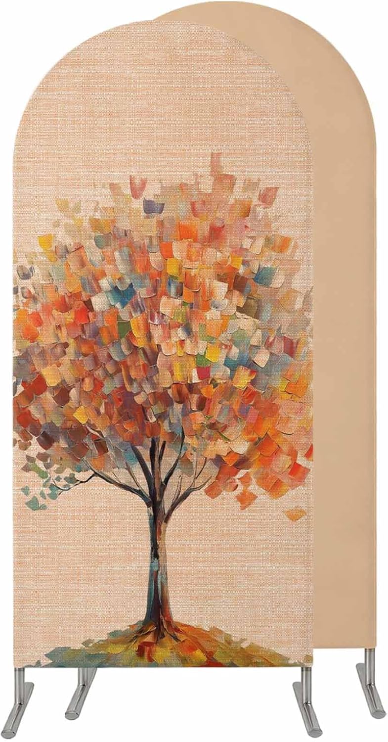 Jnbasdffb 6.6 Fall Tree Modern Wedding Arch Cover,Stretchy Spandex Arch Backdrop Stand Covers FT,Abstract Art Oil