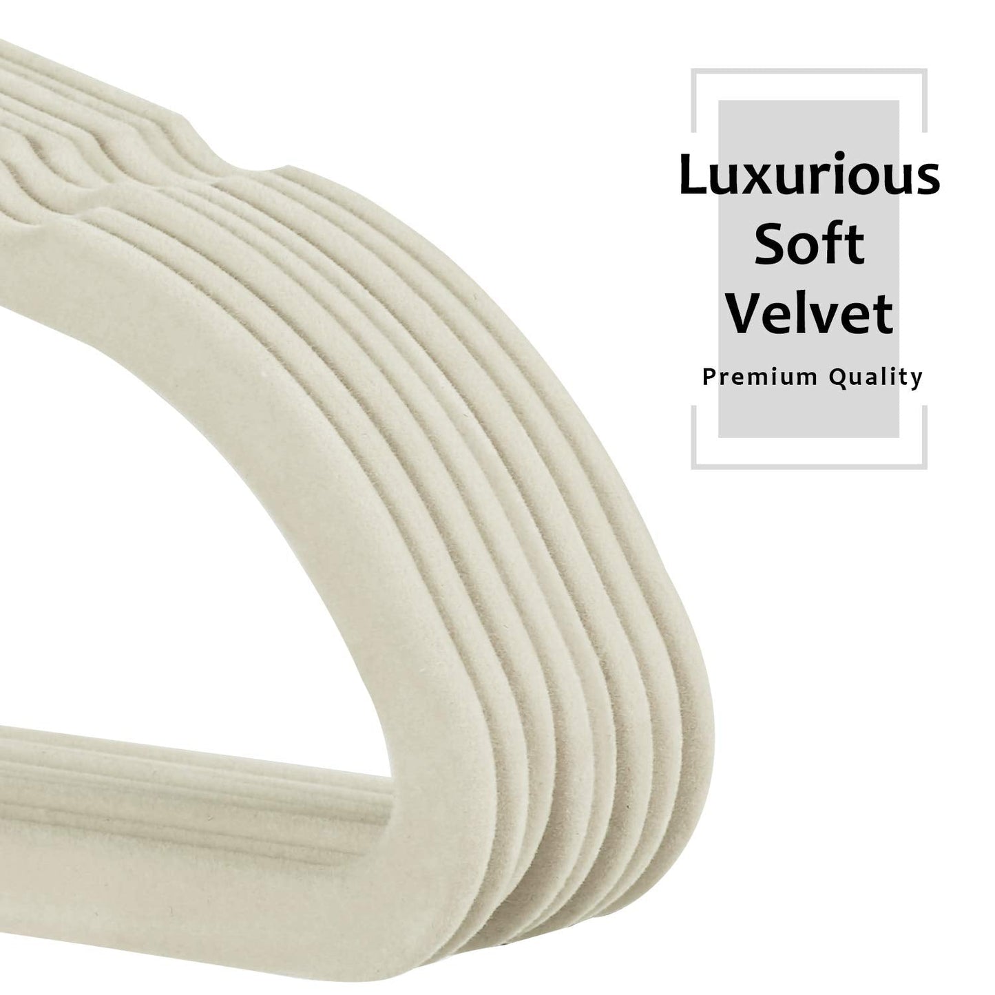VECELO Premium Velvet Clothes Hangers Suit Heavy Duty (100 Pack)-Non Slip & Space-Saving with 12 Finger Clips & 2Tie Rack Excellent for Men and Women,Light Beige