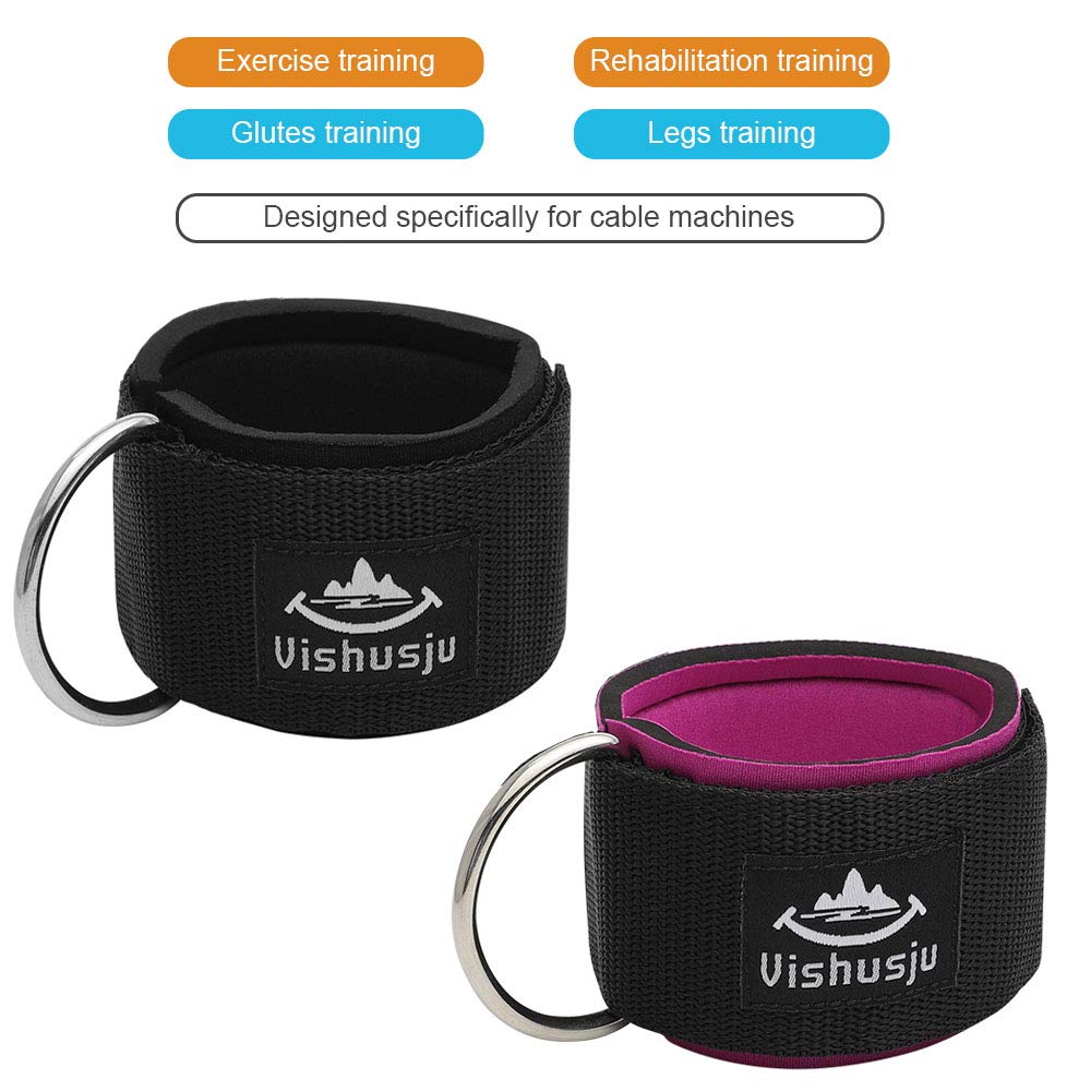Vishusju Ankle Straps Wrist Cuffs 5.5mm Neoprene Padded Large D-Ring for Cable Machines Fitness Legs Exercise Attachment Adjustable (Black)