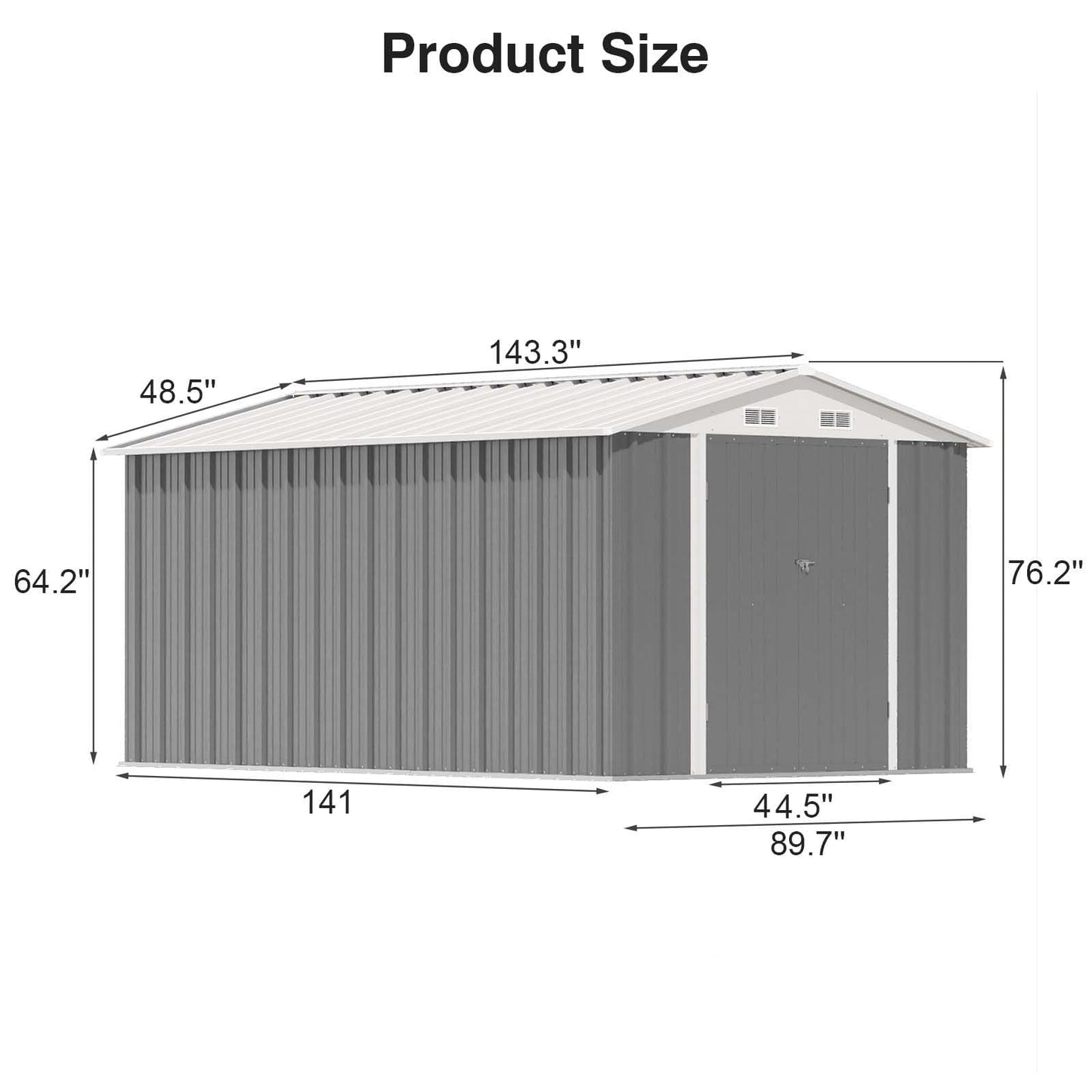 Patiowell 12 x 8 FT Outdoor Storage Shed, Steel Shed Storage House with Design of Lockable Doors, Utility and Tool Storage for Garden, Patio, Backyard, Outside use, Gray