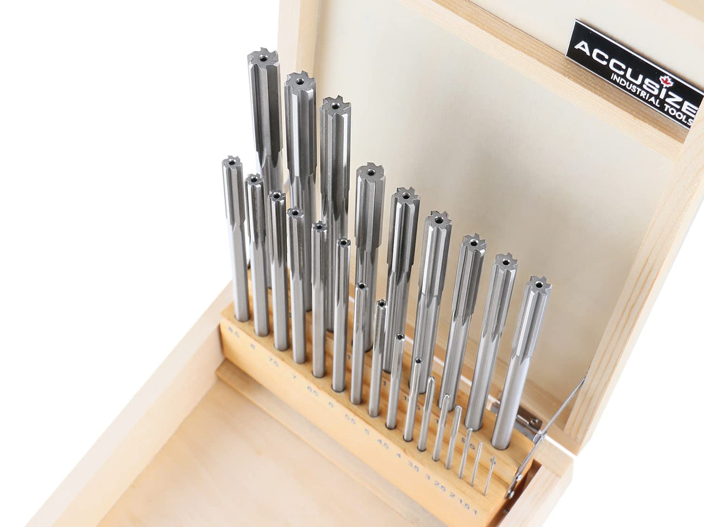 Accusize Industrial Tools 1-13 mm by 0.5 mm High-speed Steel Chucking Reamer Set in a Fitted Case, Set of 25 Pieces, 5500-SB00